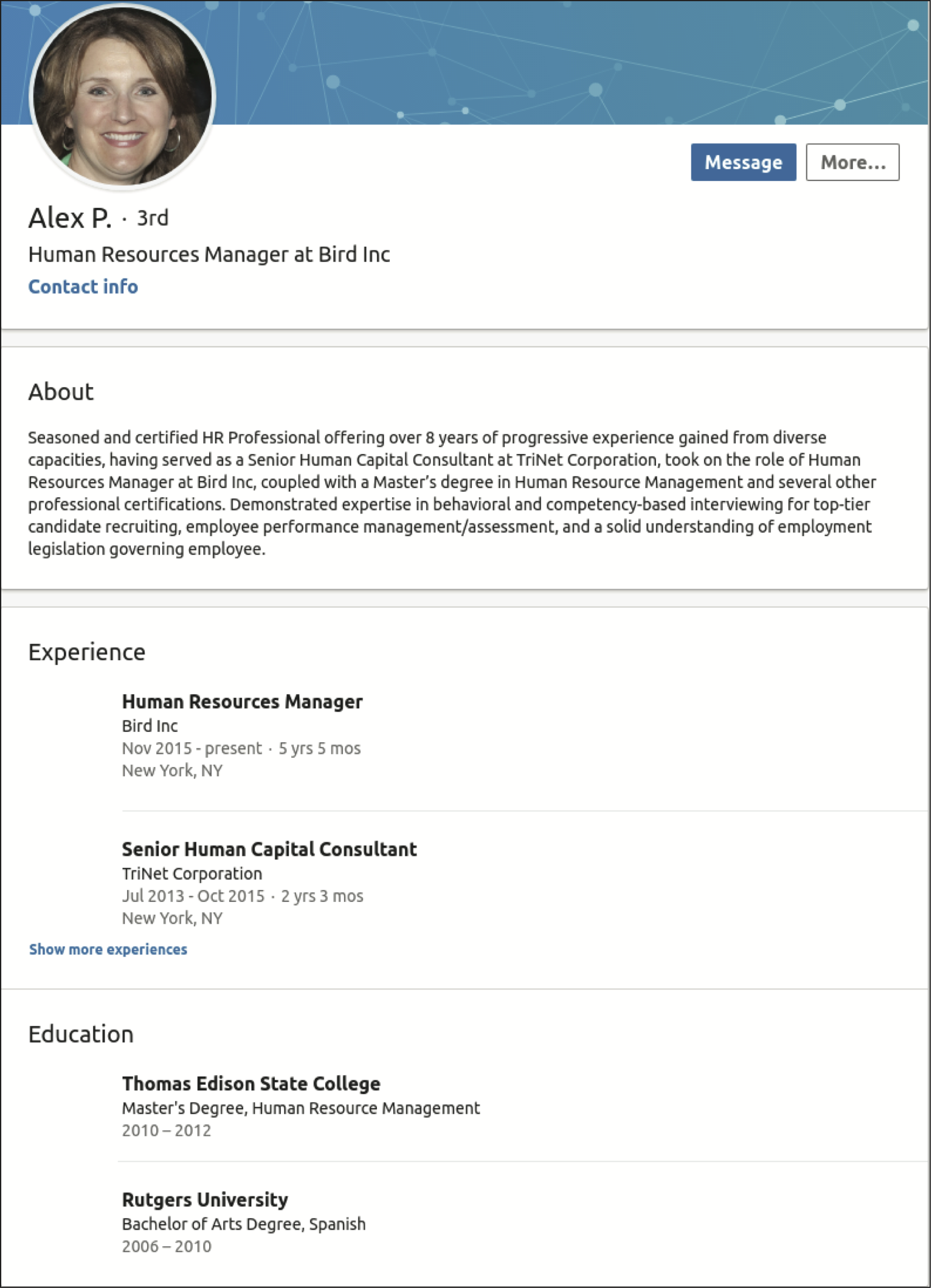 Example profile shown to participants